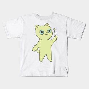 Cute green cat illustration magic wand Kids T-Shirt